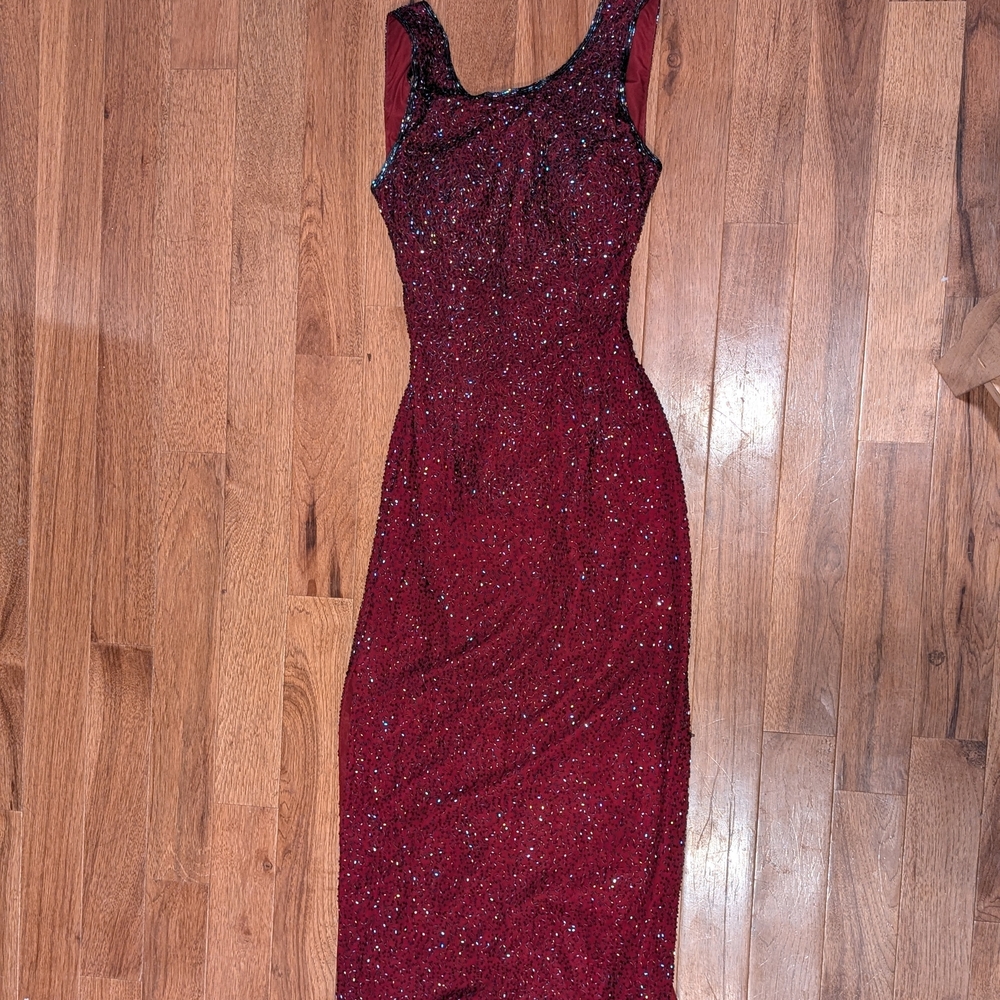 Red Sleeveless Beaded Prom Dress